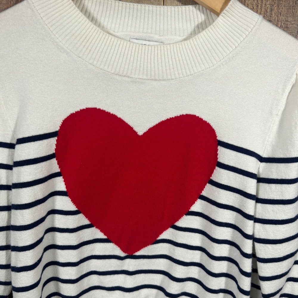 J.Crew Heart Sweater Medium Striped Paris French Style Knit Top Cropped Preppy - Picture 6 of 6